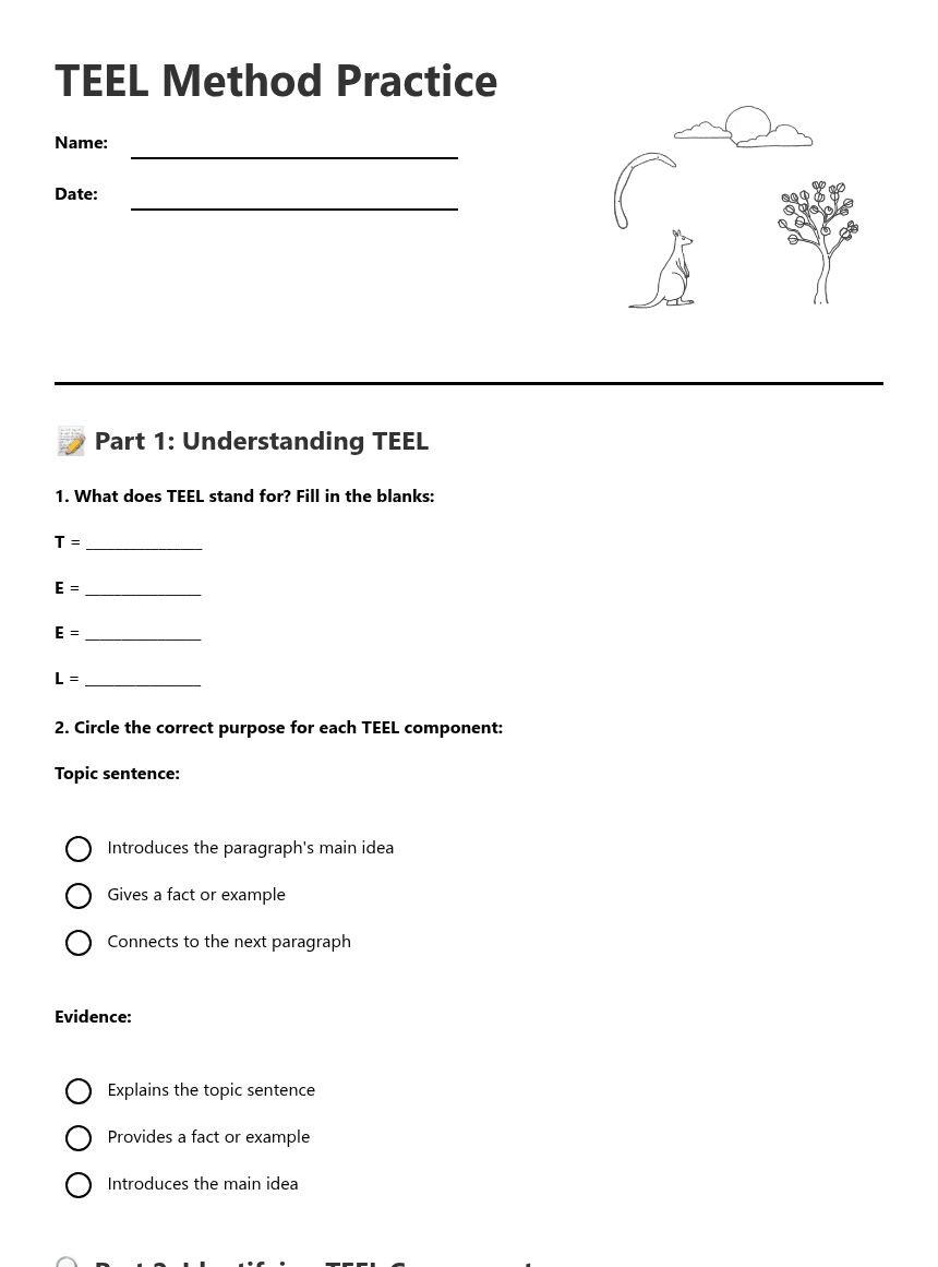 TEEL Method Practice worksheet preview