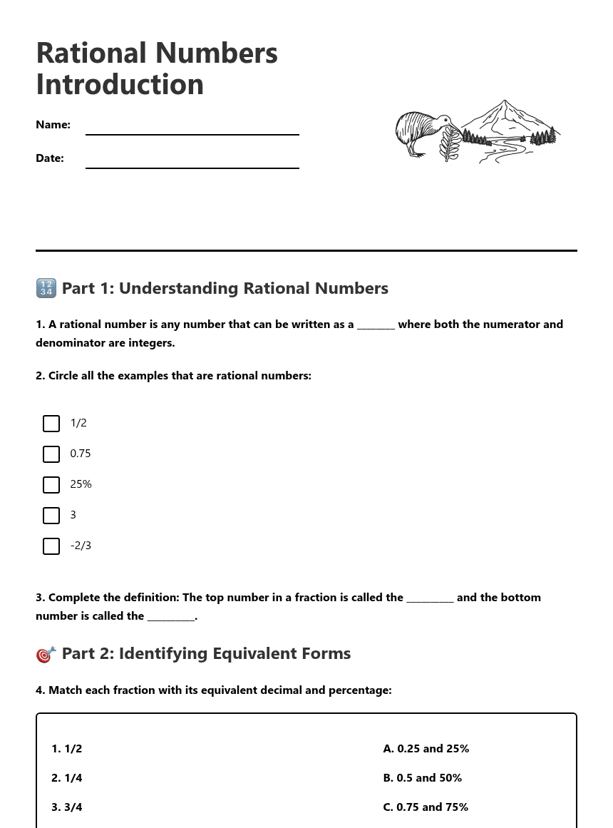 Rational Numbers Introduction worksheet preview