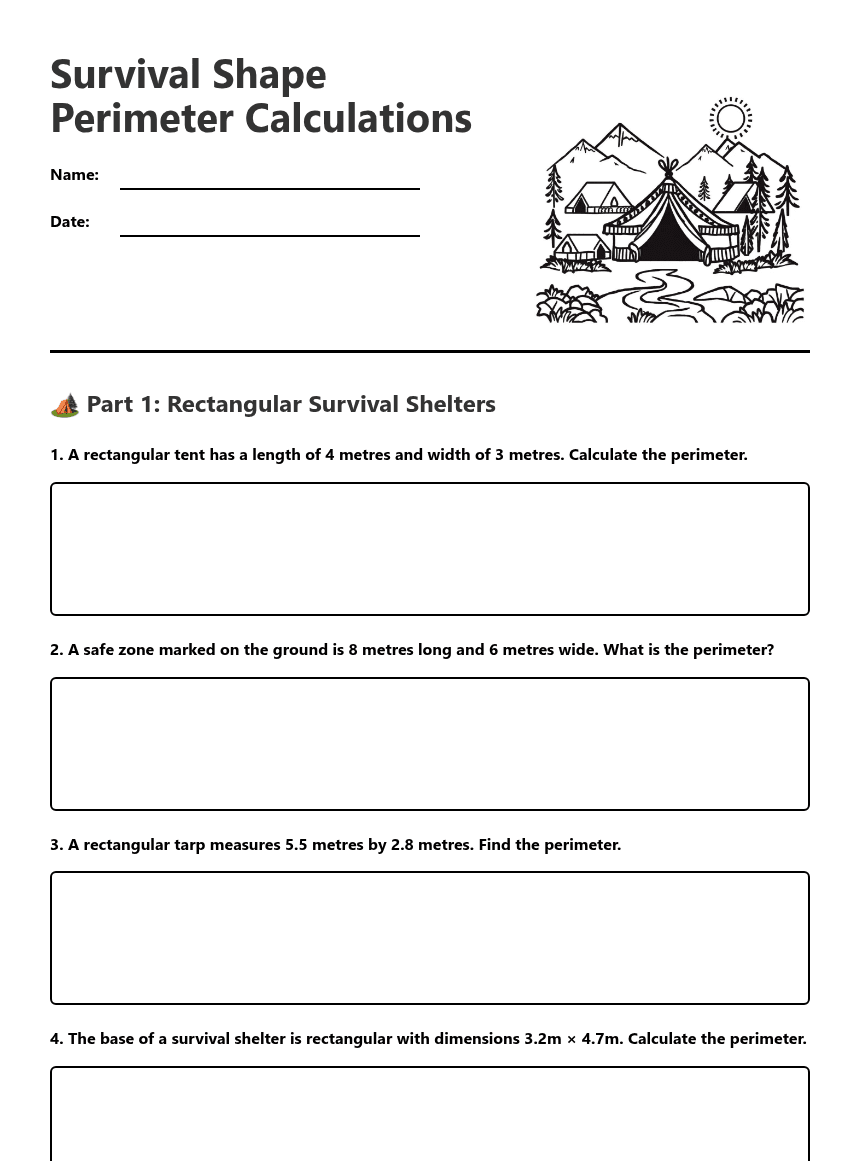 Survival Shape Perimeter Calculations worksheet preview