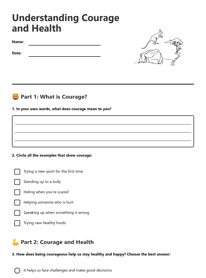 Understanding Courage and Health worksheet preview