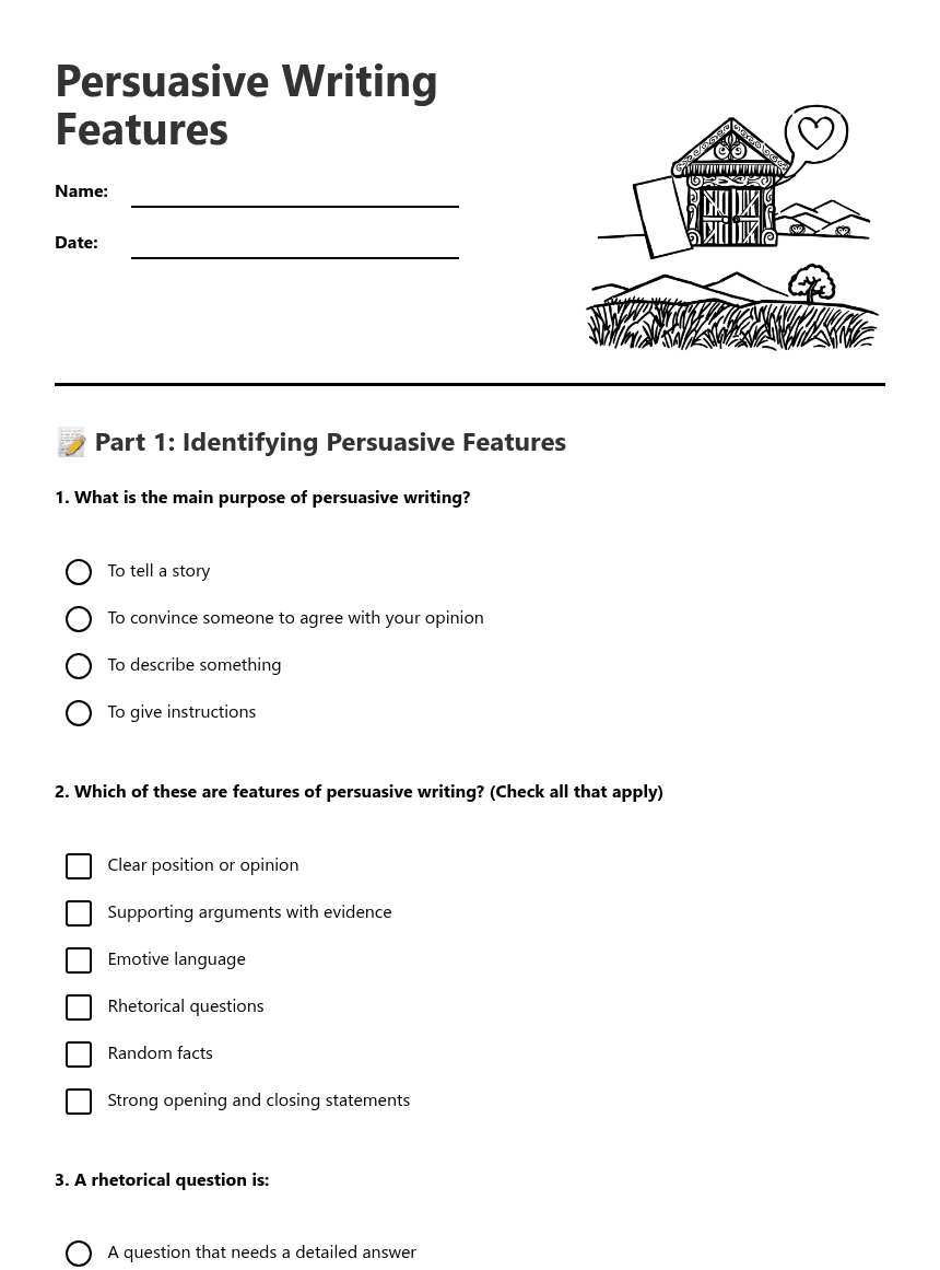Persuasive Writing Features worksheet preview