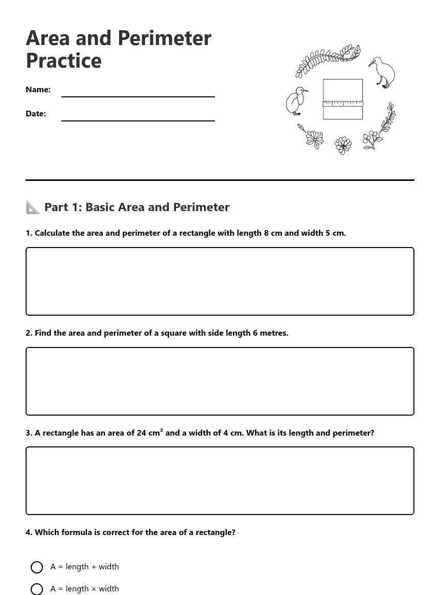 Area and Perimeter Practice worksheet preview