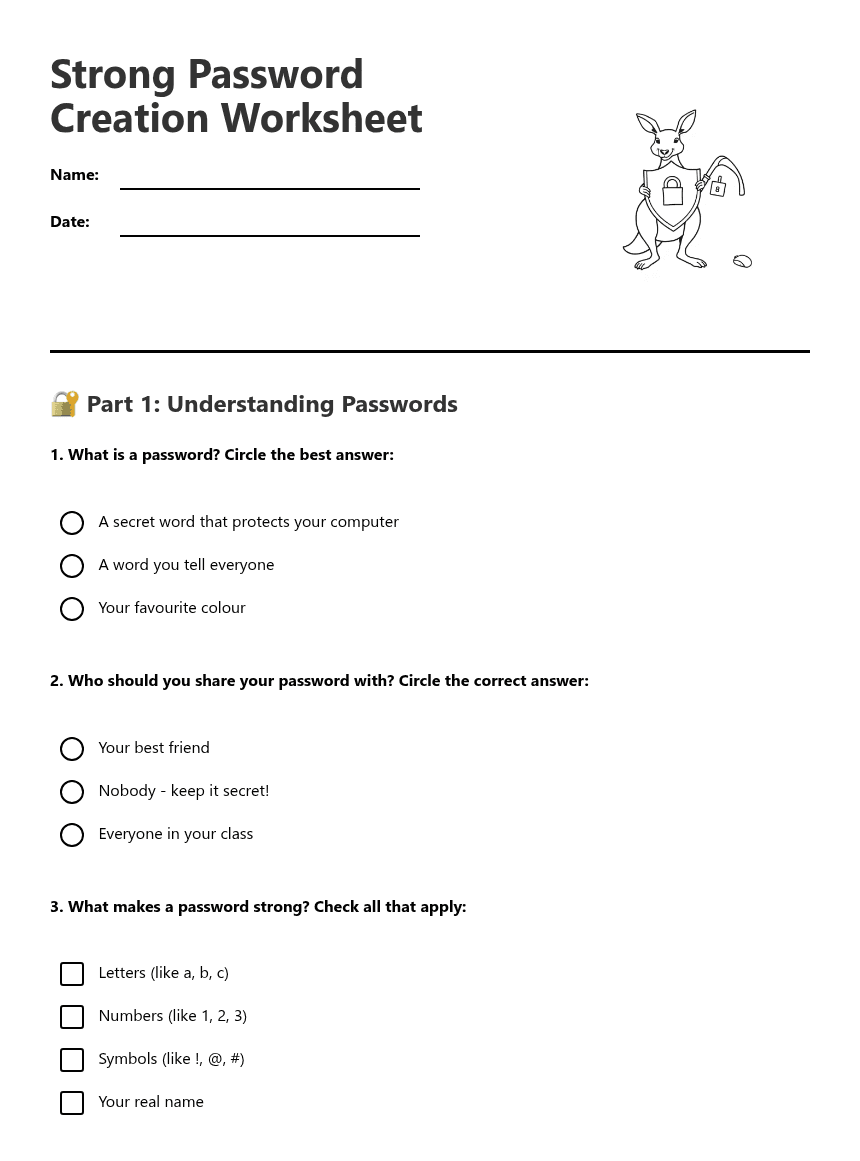 Strong Password Creation Worksheet worksheet preview