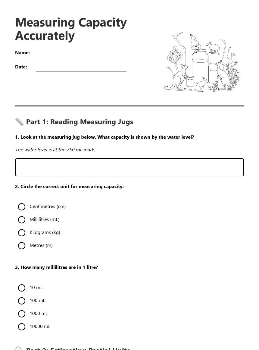 Measuring Capacity Accurately worksheet preview