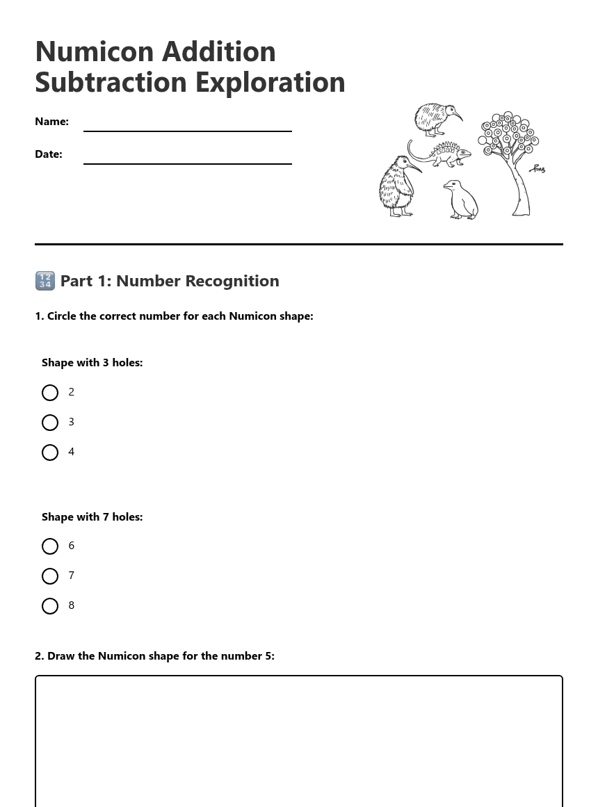 Numicon Addition Subtraction Exploration worksheet preview