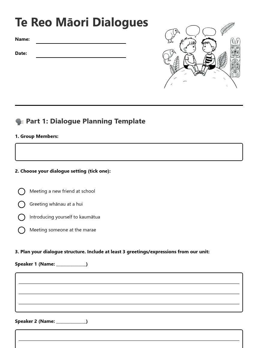 Te Reo Māori Dialogues worksheet preview