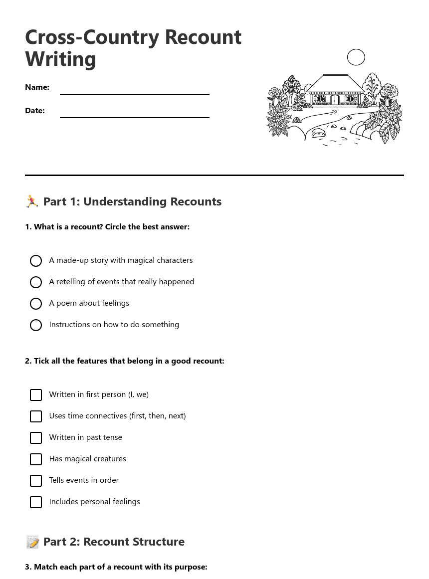 Cross-Country Recount Writing worksheet preview