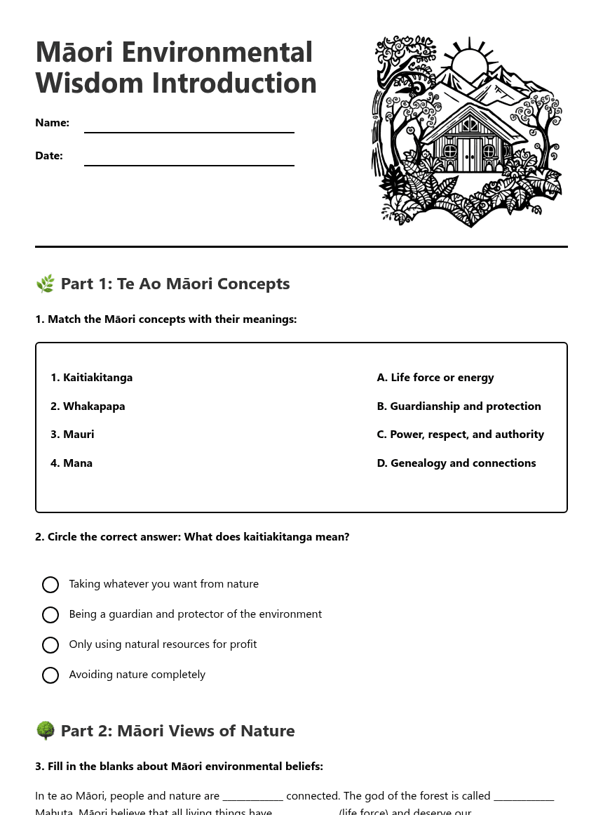 Māori Environmental Wisdom Introduction worksheet preview