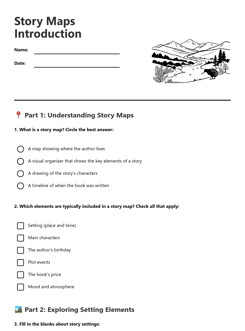 Story Maps Introduction worksheet preview