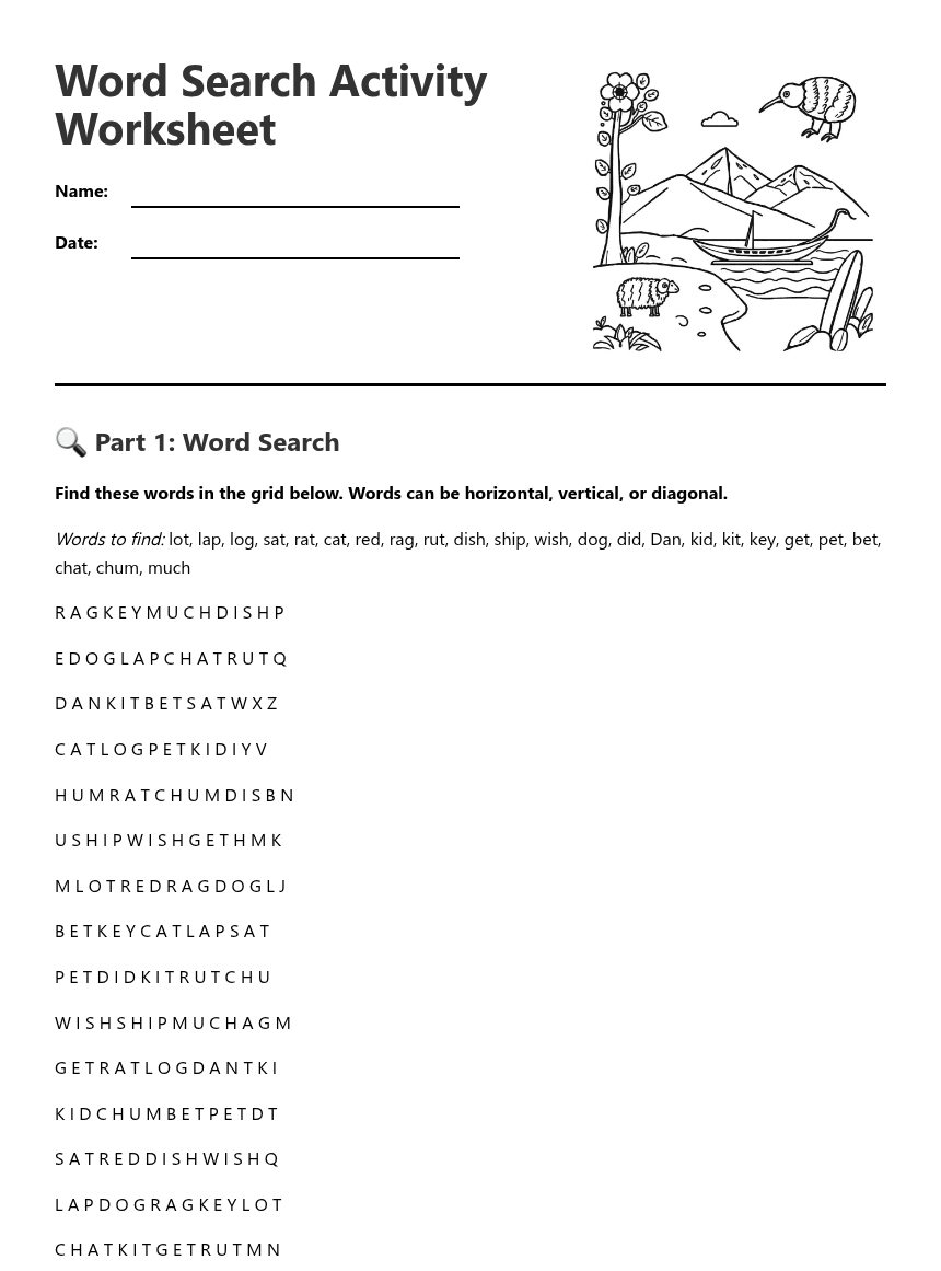 Word Search Activity Worksheet worksheet preview