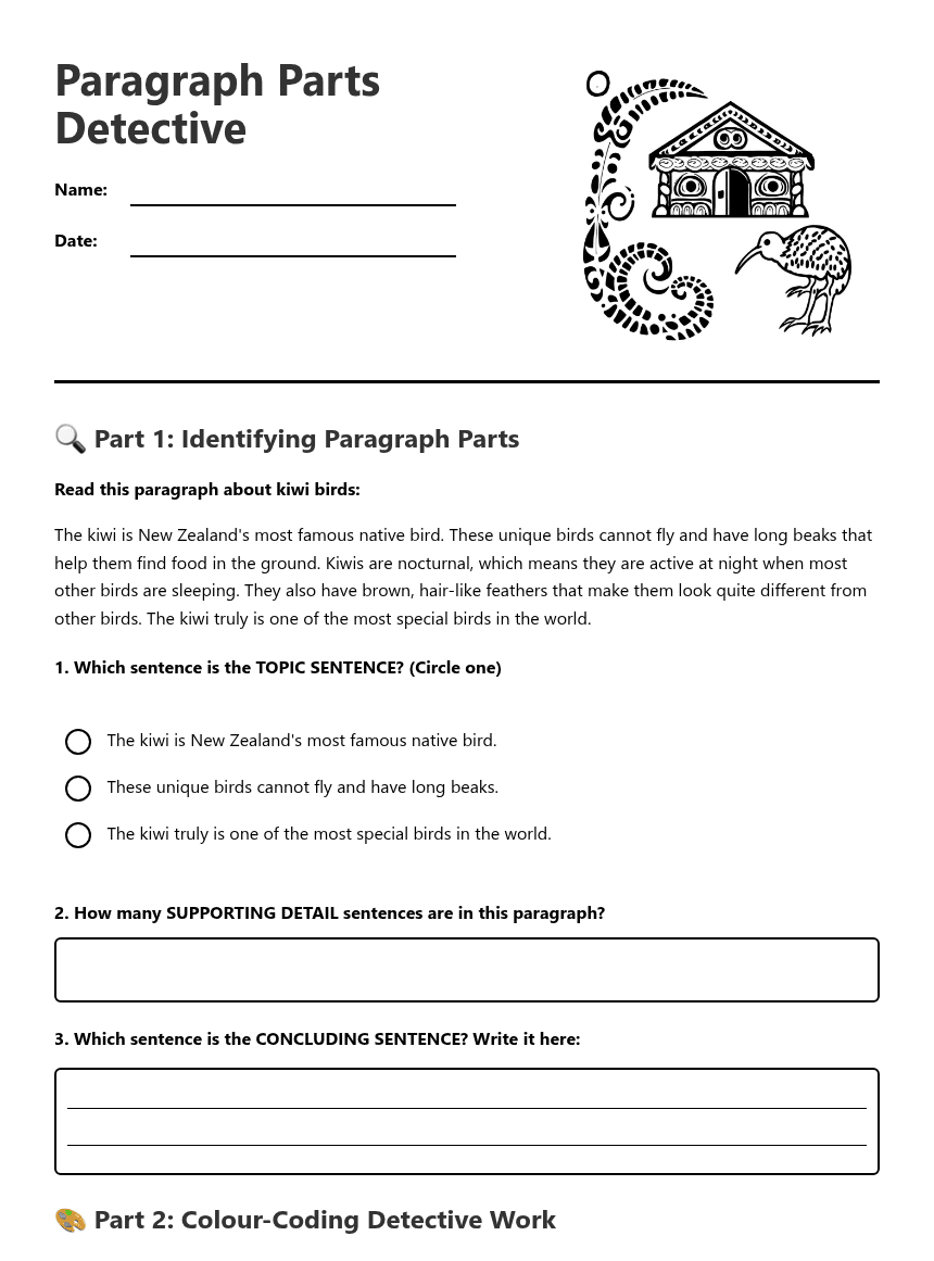 Paragraph Parts Detective worksheet preview