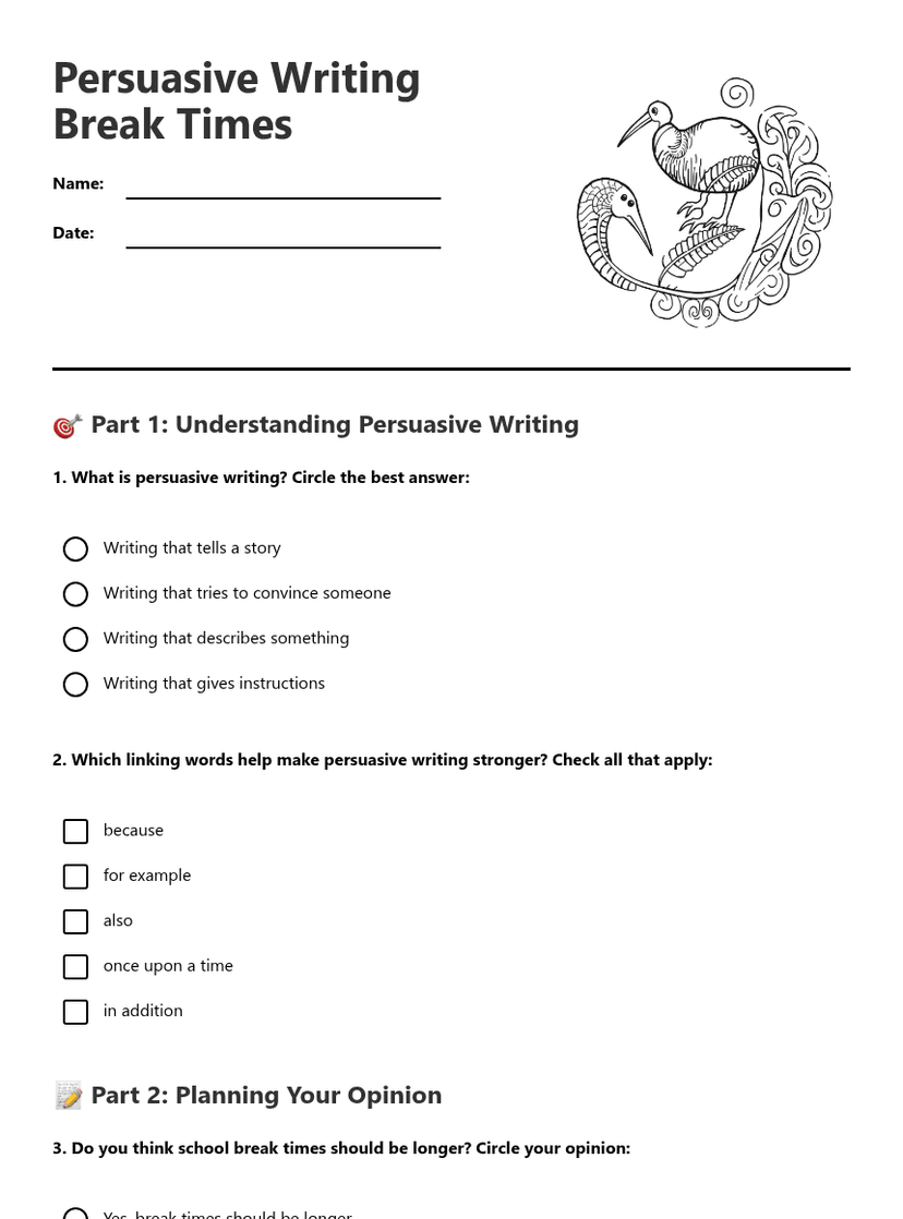 Persuasive Writing Break Times