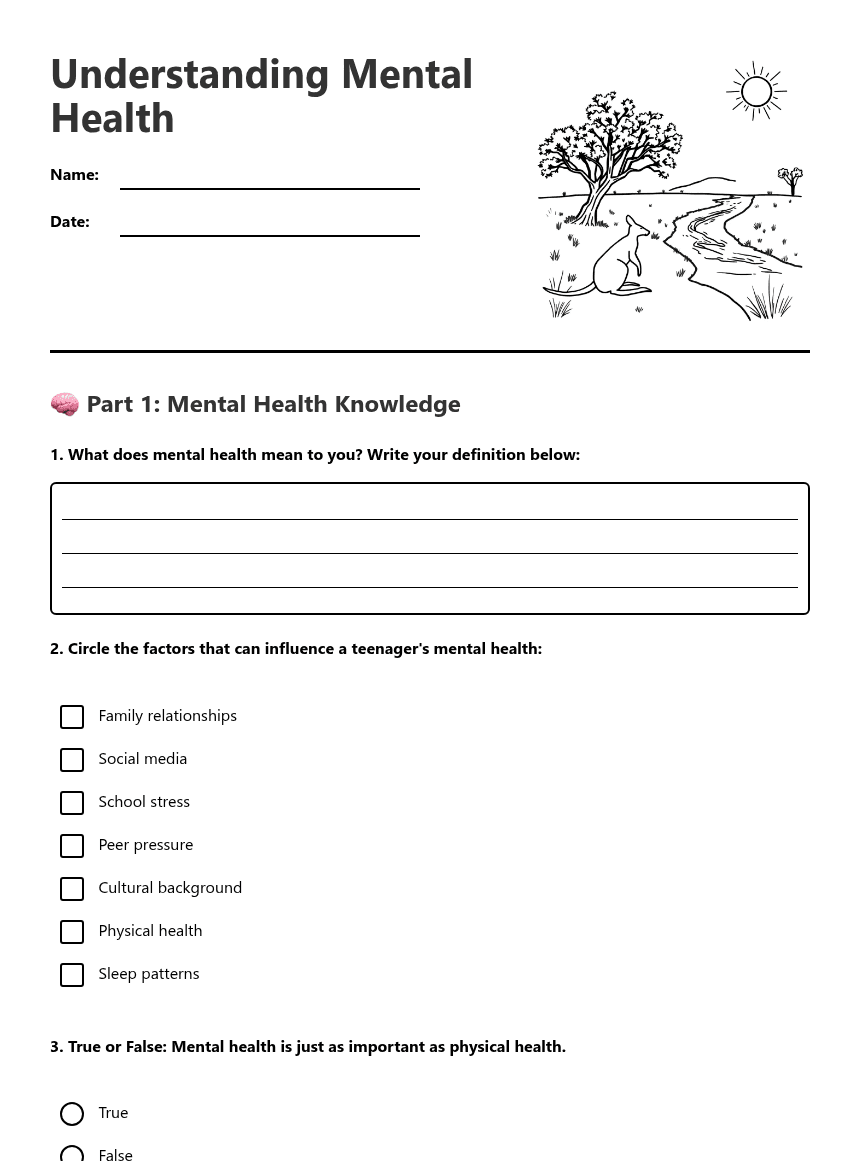 Understanding Mental Health worksheet preview