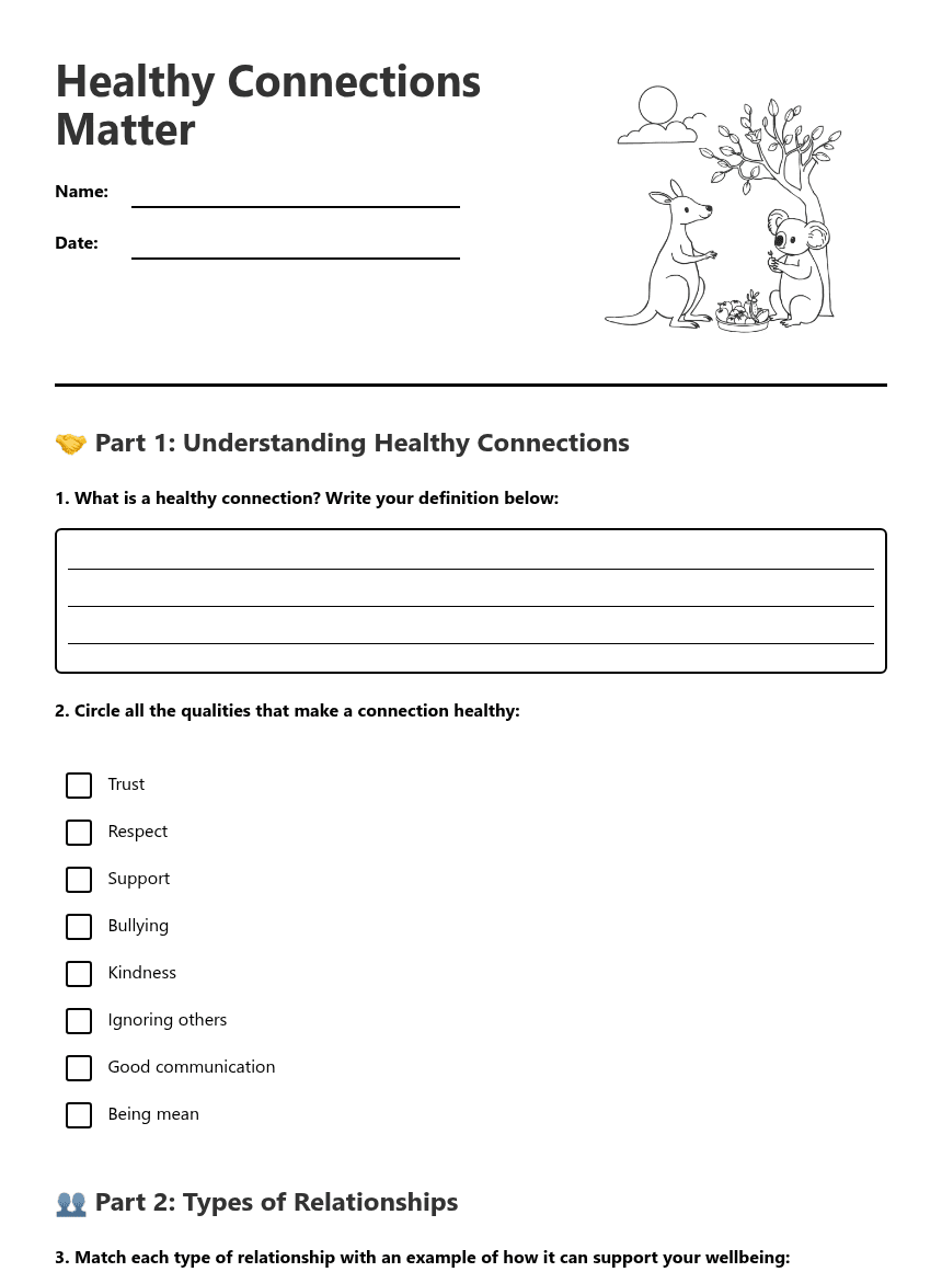 Healthy Connections Matter worksheet preview