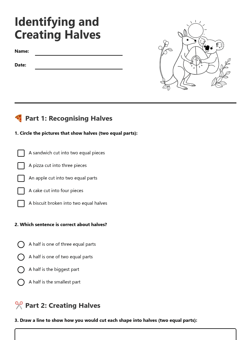 Identifying and Creating Halves worksheet preview