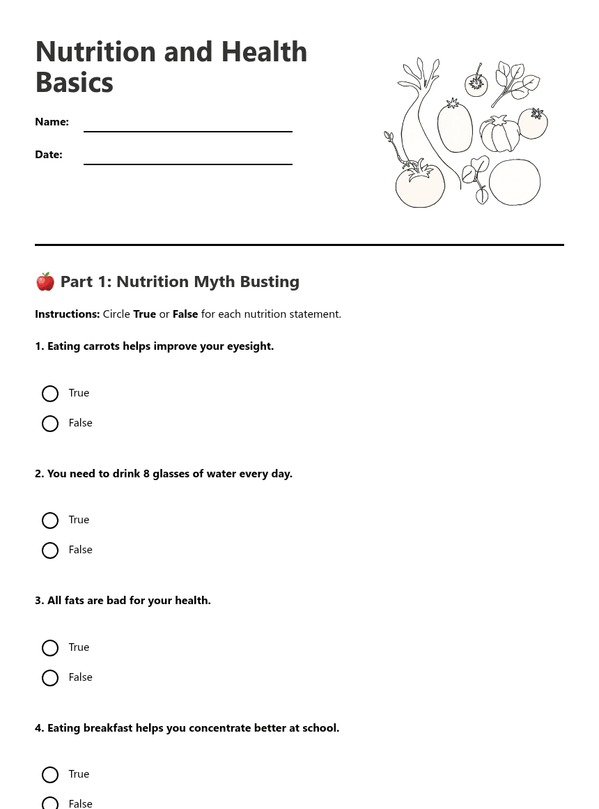 Nutrition and Health Basics worksheet preview