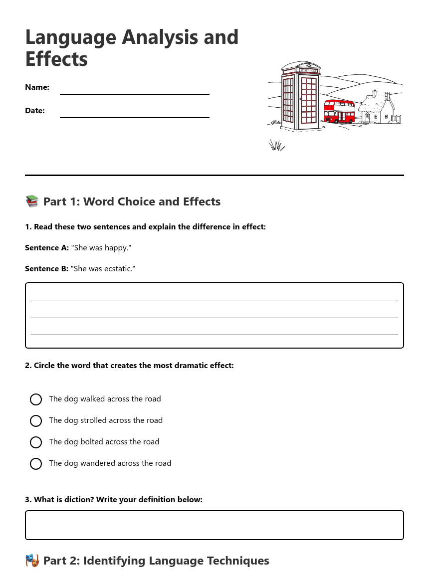 Language Analysis and Effects worksheet preview