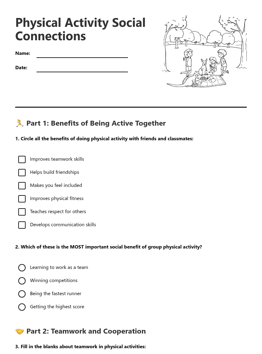 Physical Activity Social Connections worksheet preview