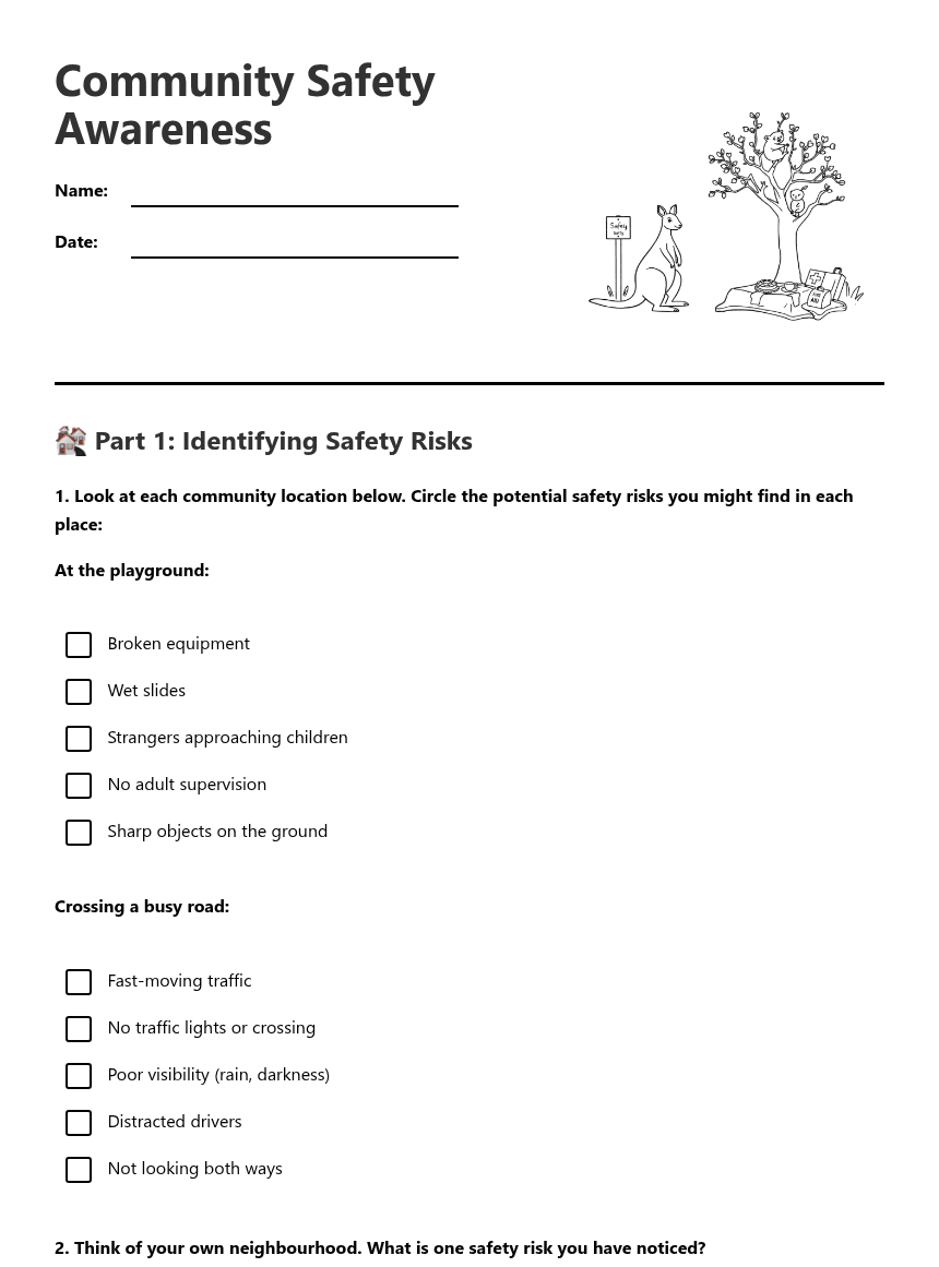 Community Safety Awareness worksheet preview