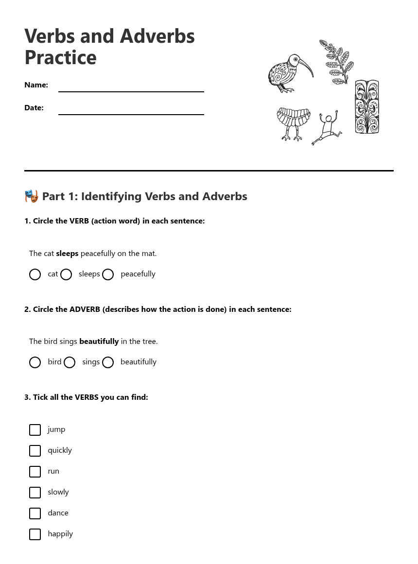 Verbs and Adverbs Practice worksheet preview