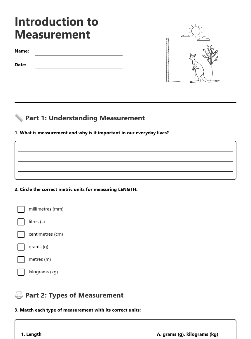 Introduction to Measurement worksheet preview