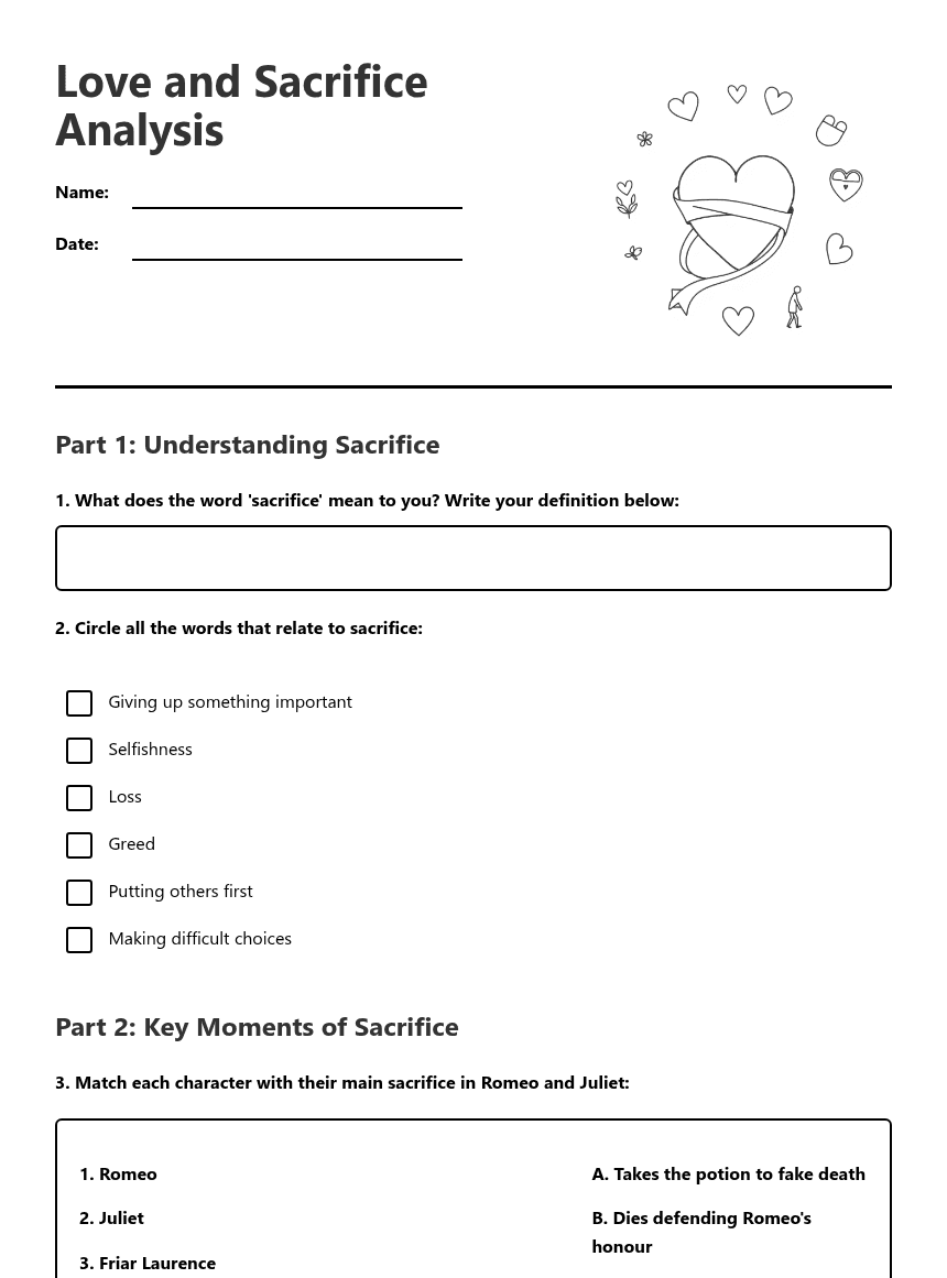 Love and Sacrifice Analysis worksheet preview
