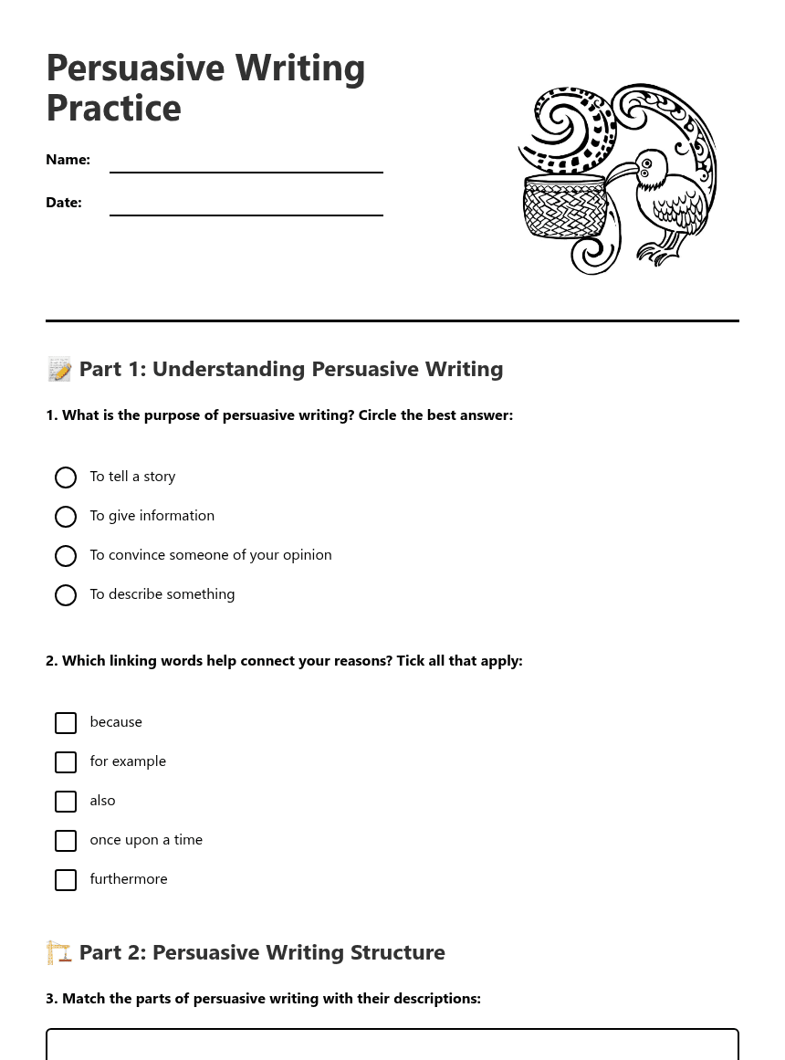 Persuasive Writing Practice worksheet preview