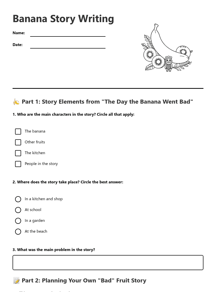 Banana Story Writing worksheet preview