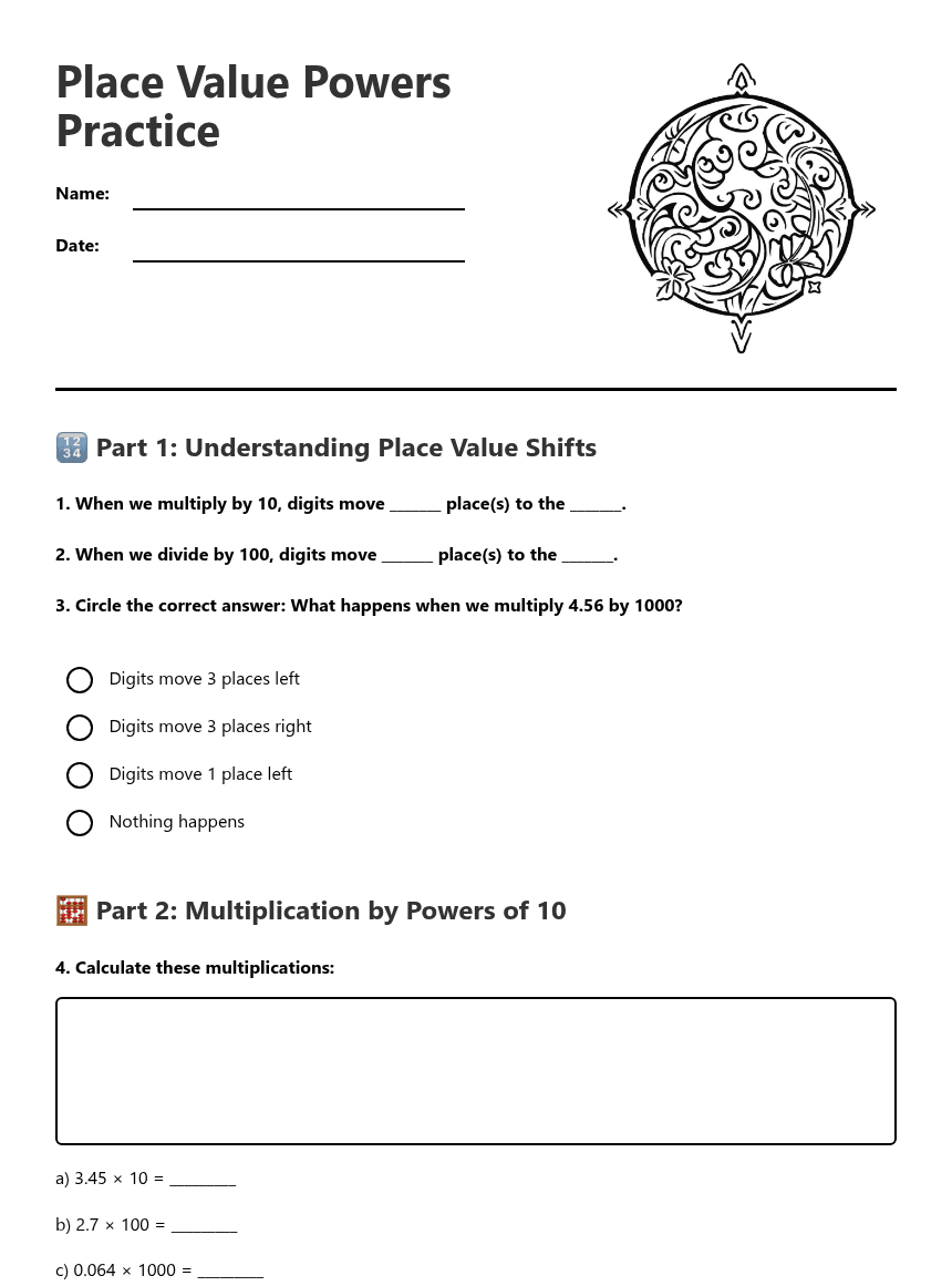 Place Value Powers Practice worksheet preview