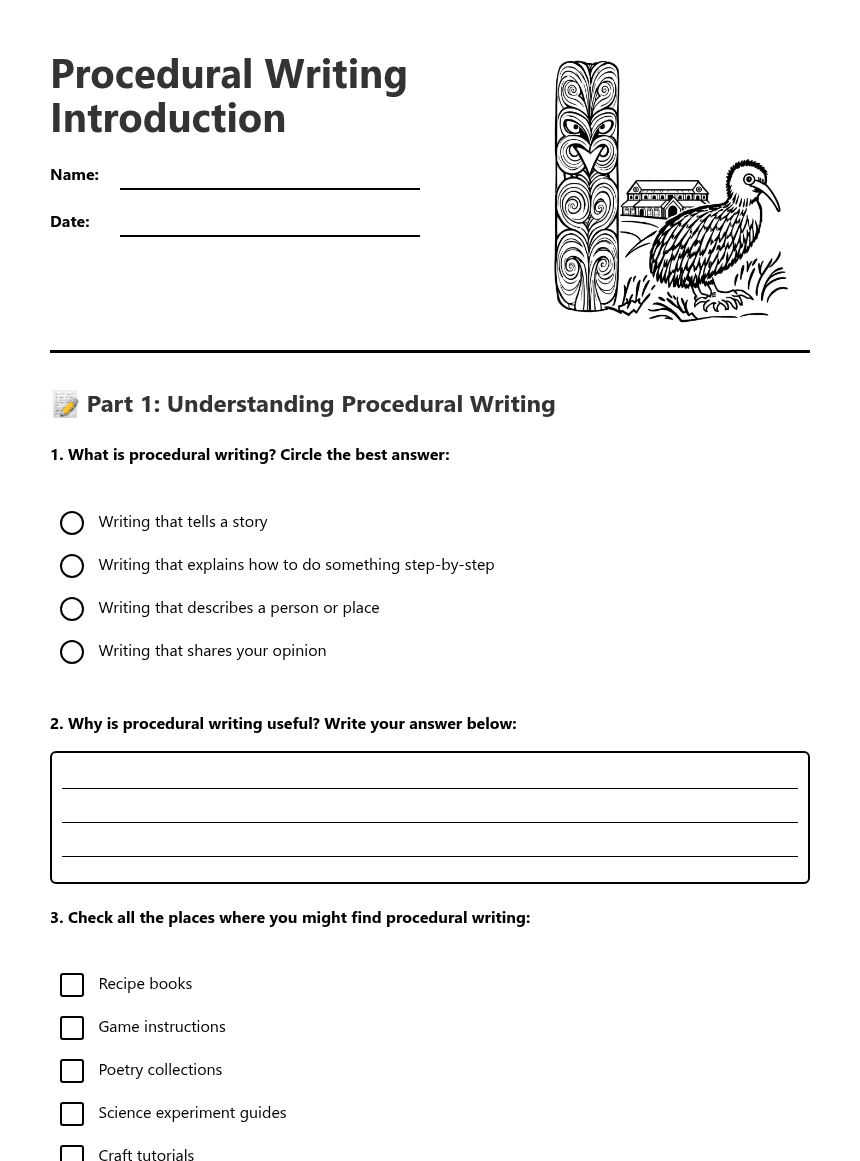 Procedural Writing Introduction worksheet preview