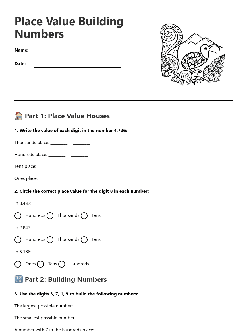 Place Value Building Numbers worksheet preview