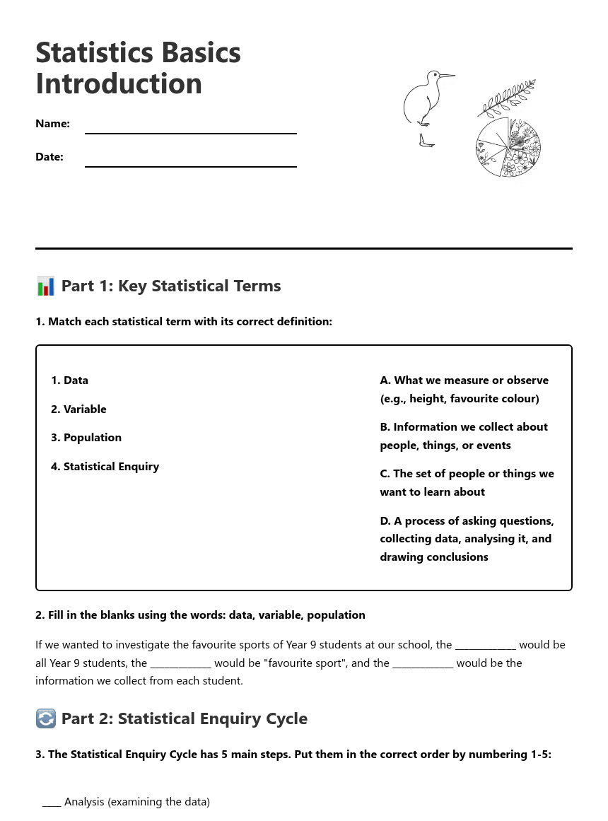 Statistics Basics Introduction worksheet preview