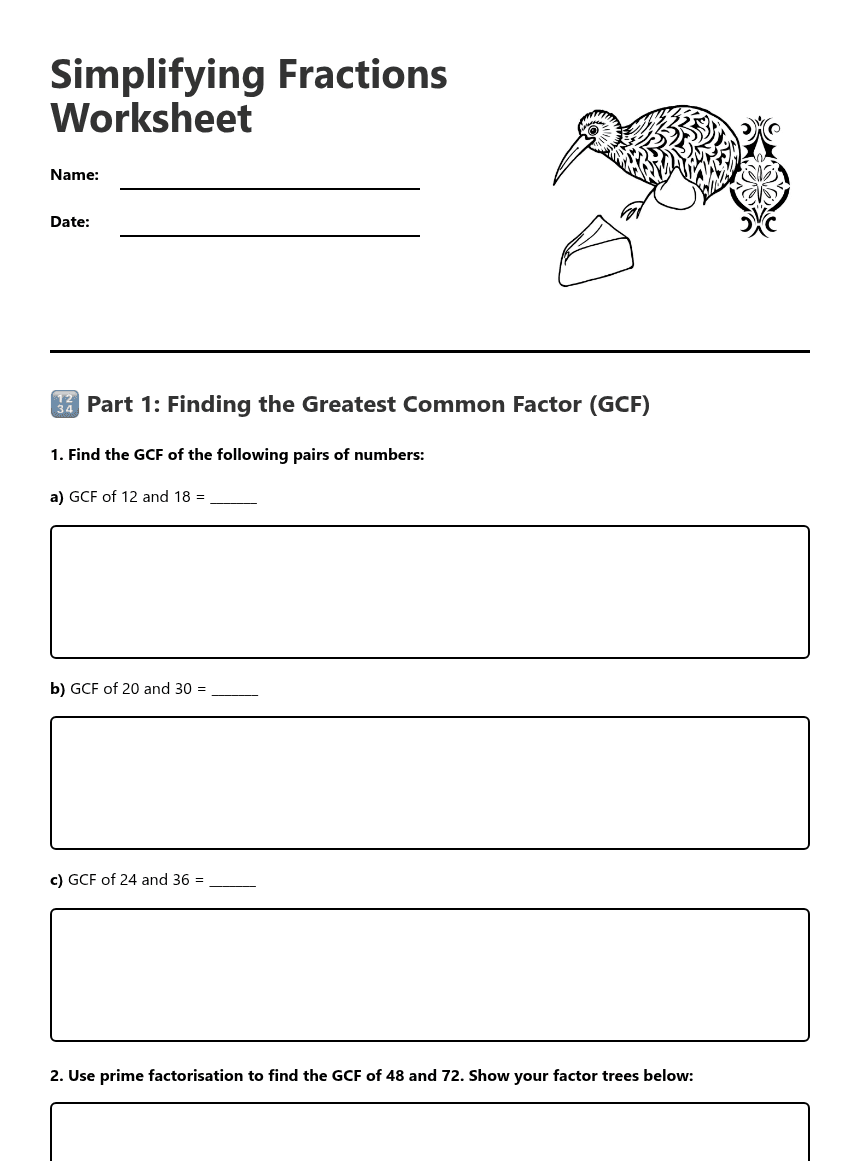 Simplifying Fractions Worksheet worksheet preview