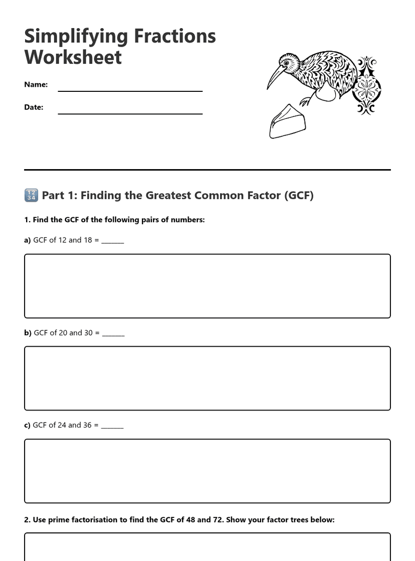 Simplifying Fractions Worksheet