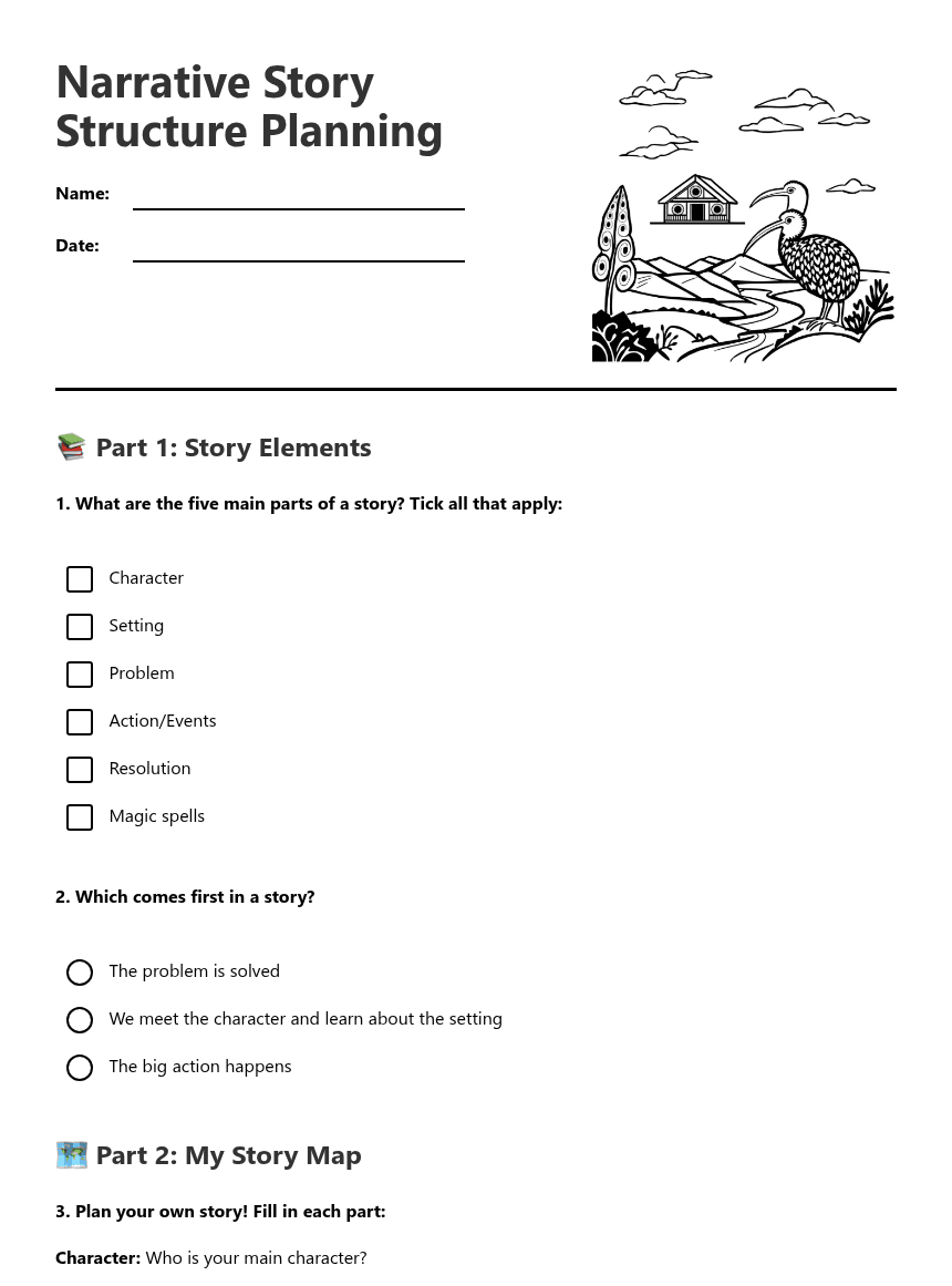 Narrative Story Structure Planning worksheet preview
