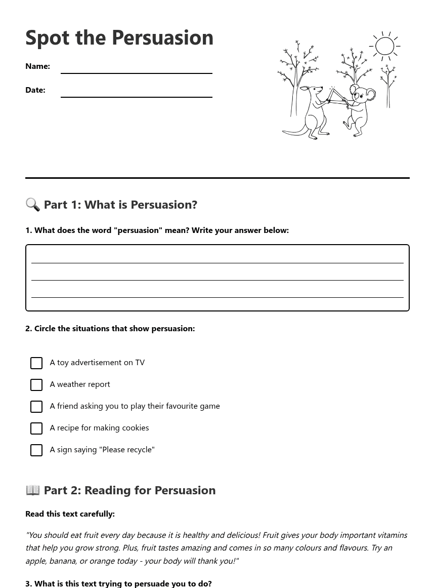 Spot the Persuasion worksheet preview