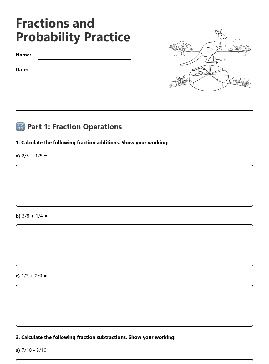 Fractions and Probability Practice worksheet preview