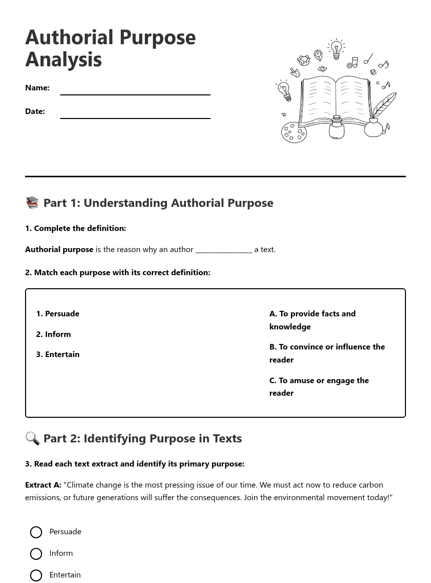 Authorial Purpose Analysis worksheet preview