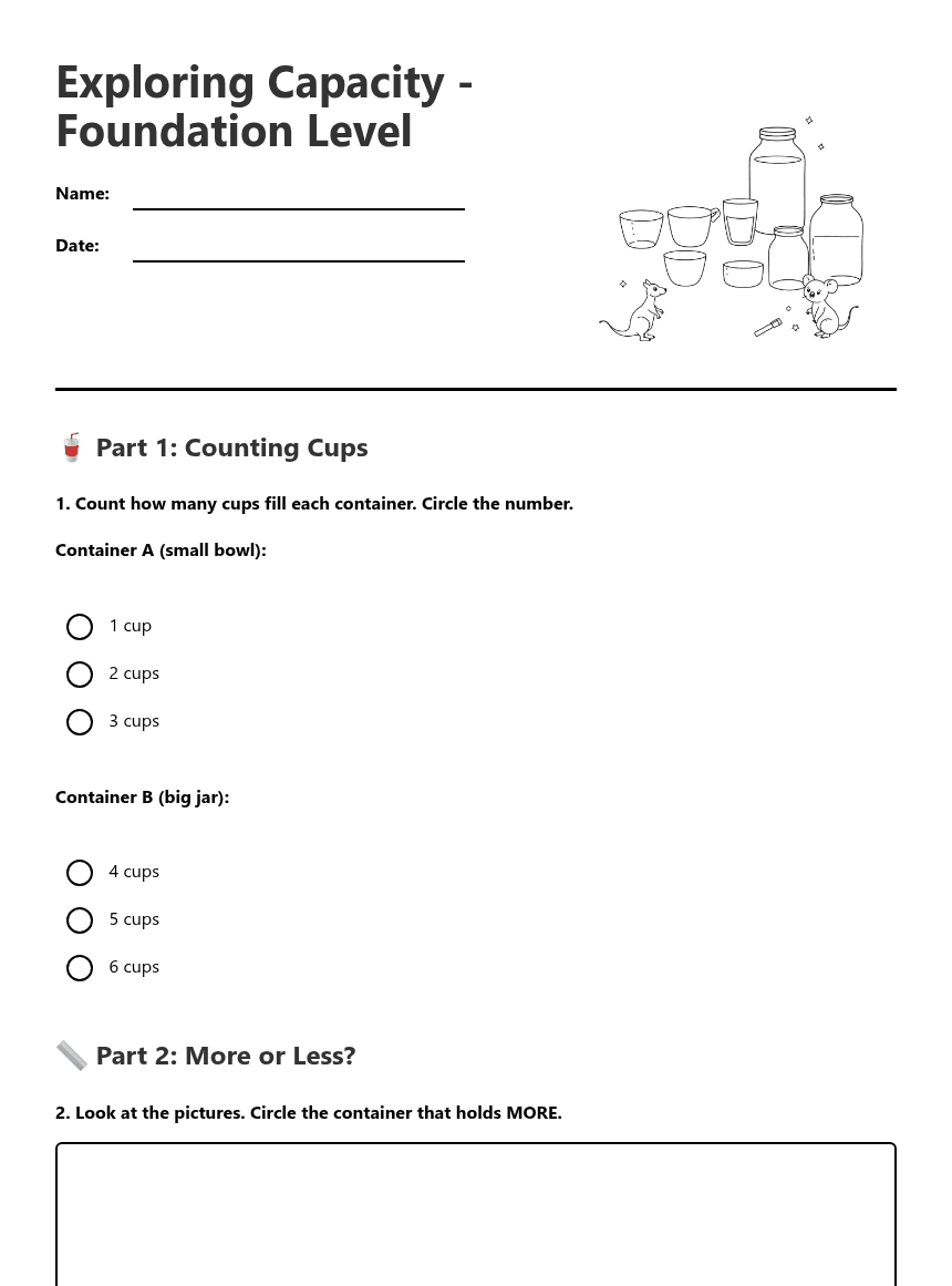 Exploring Capacity Worksheets worksheet preview