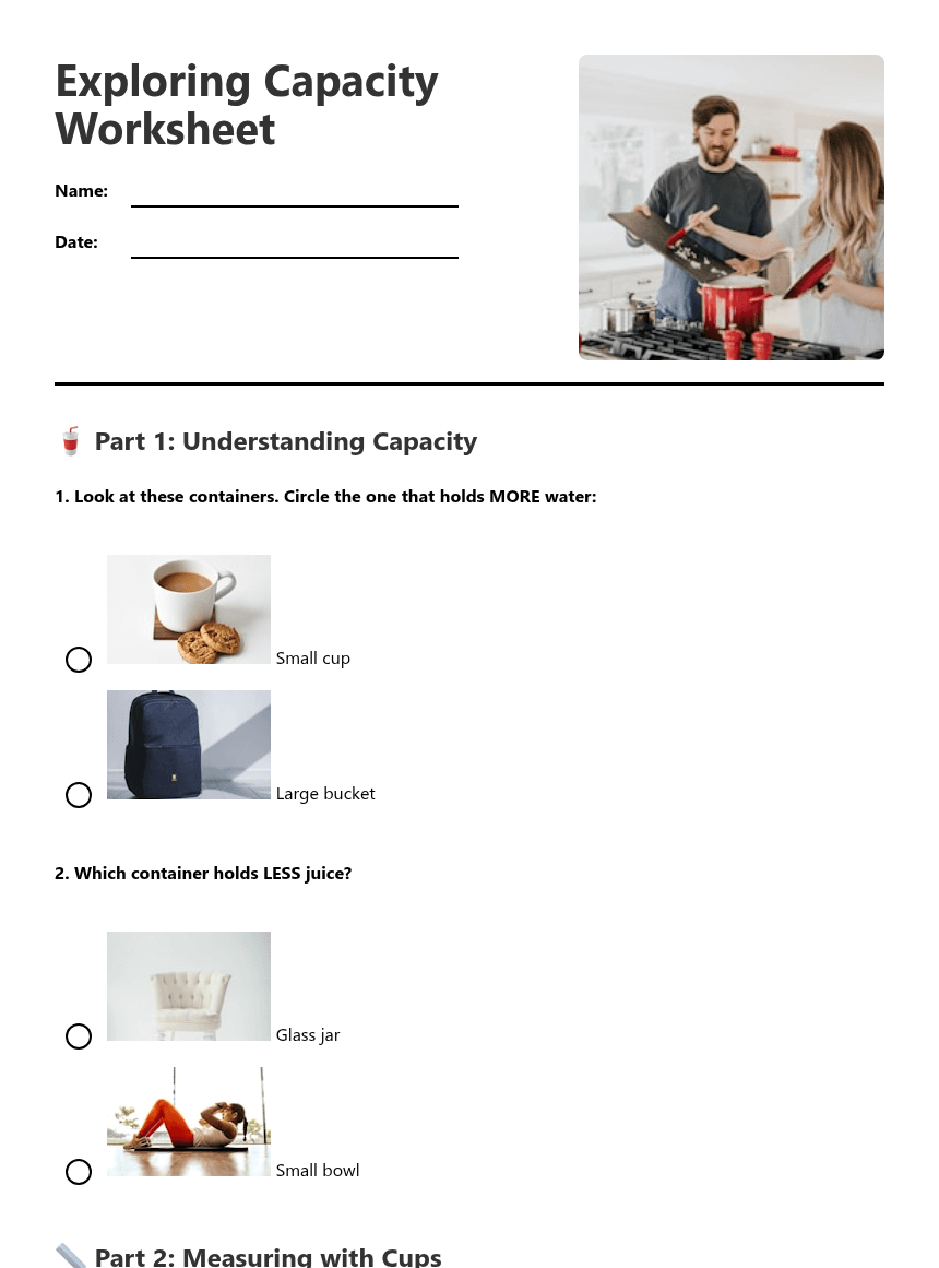 Exploring Capacity Worksheet worksheet preview