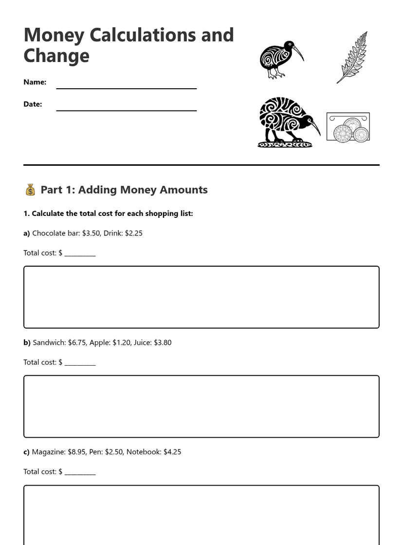 Money Calculations and Change
