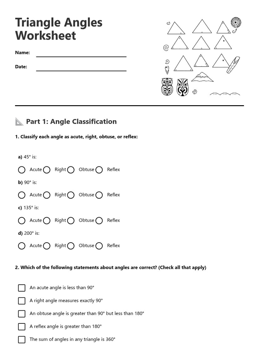Triangle Angles Worksheet