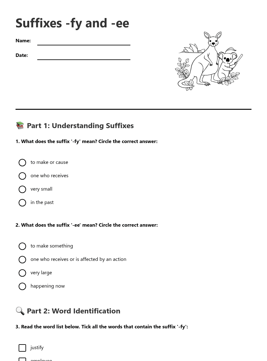Suffixes -fy and -ee worksheet preview