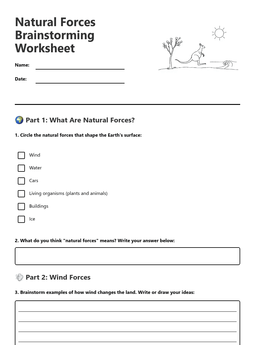 Natural Forces Brainstorming Worksheet worksheet preview