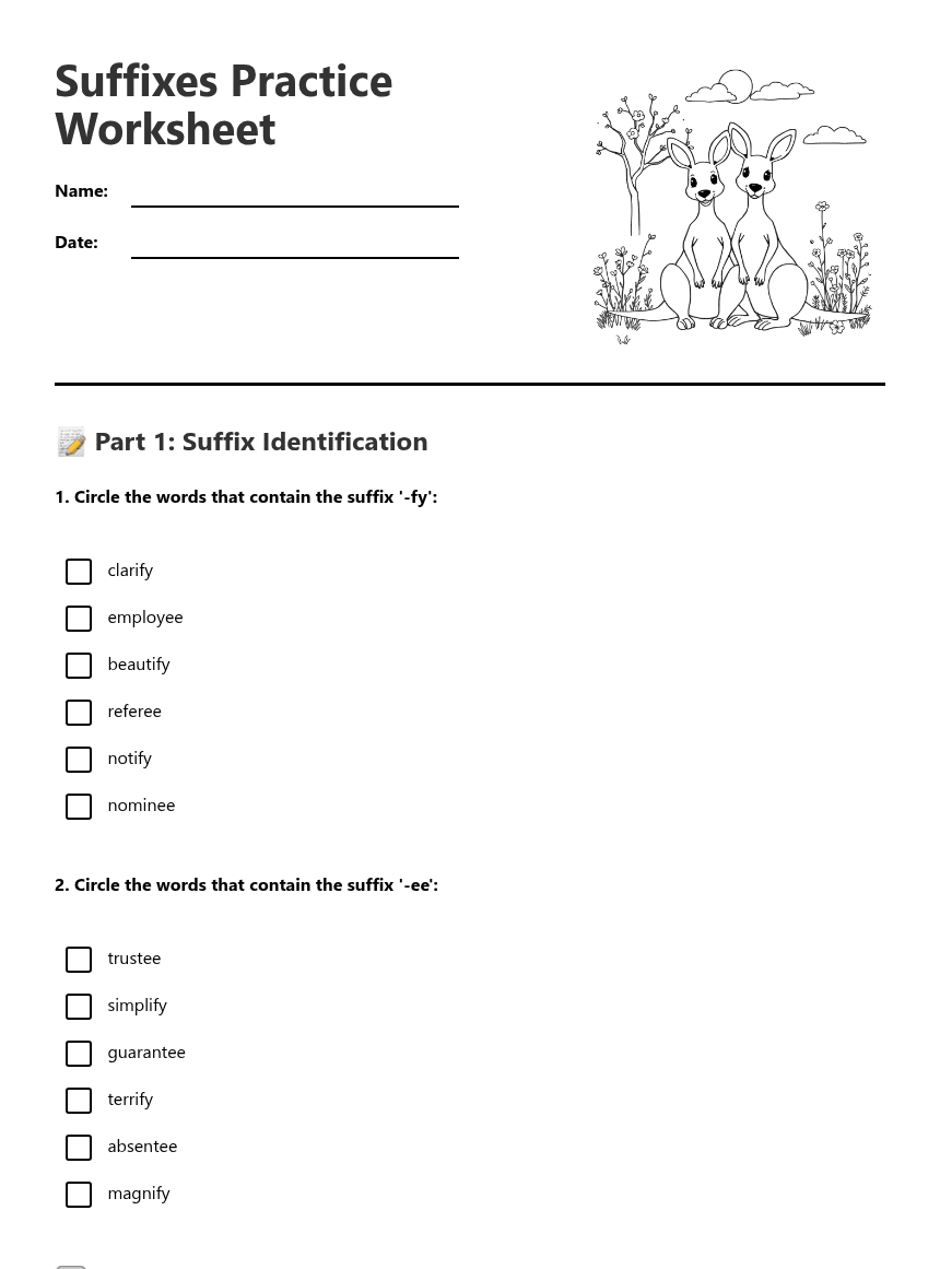 Suffixes Practice Worksheet worksheet preview