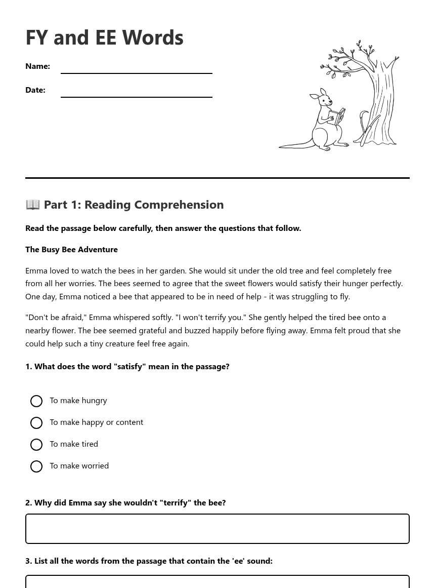 FY and EE Words worksheet preview
