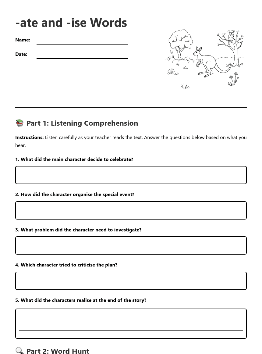 -ate and -ise Words worksheet preview