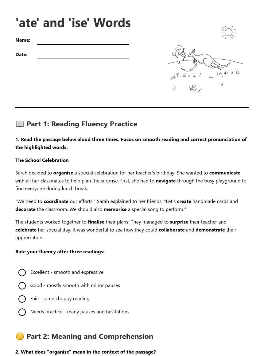 'ate' and 'ise' Words worksheet preview