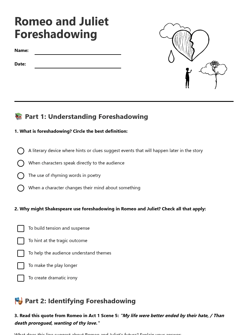 Romeo and Juliet Foreshadowing worksheet preview