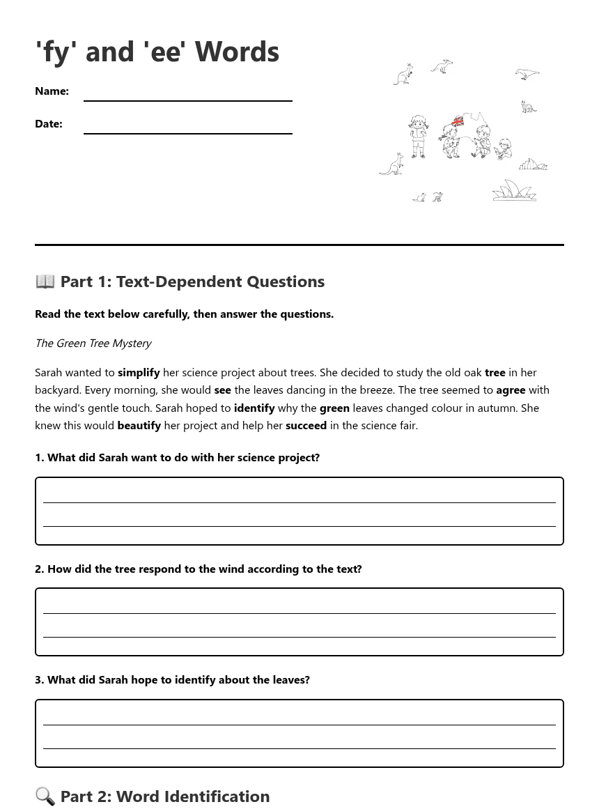 'fy' and 'ee' Words worksheet preview